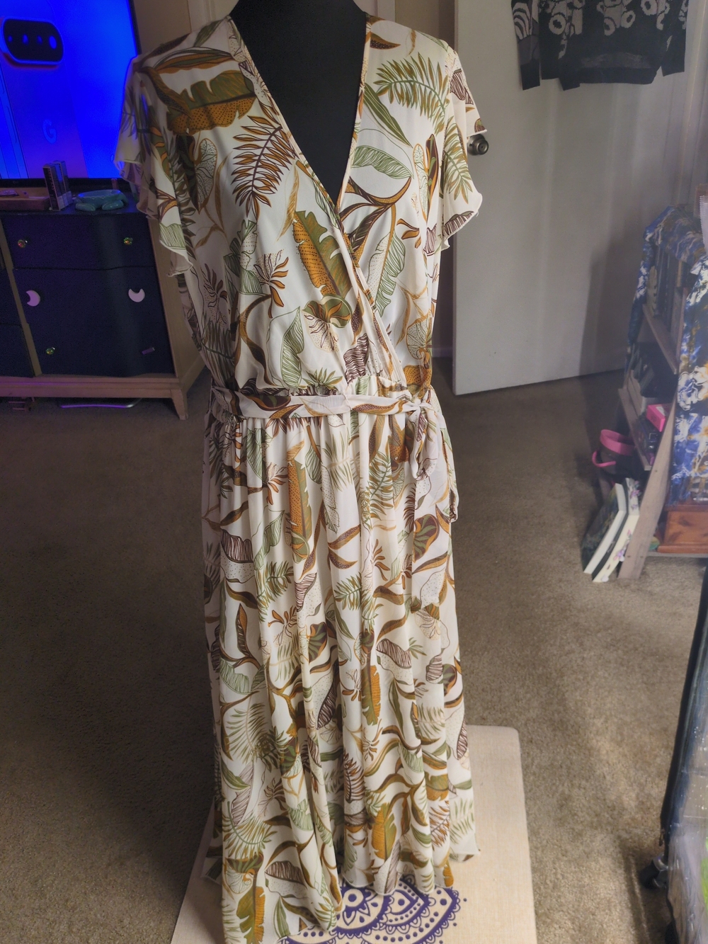 Enfocus Studio Cream Tropical Leaf Wrap Maxi Dress